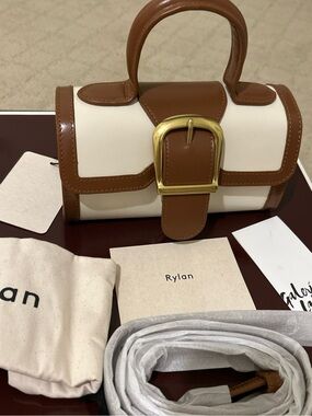 Rylan Two-Tone Mini Top-Handle Leather Bag in Cream & Brown